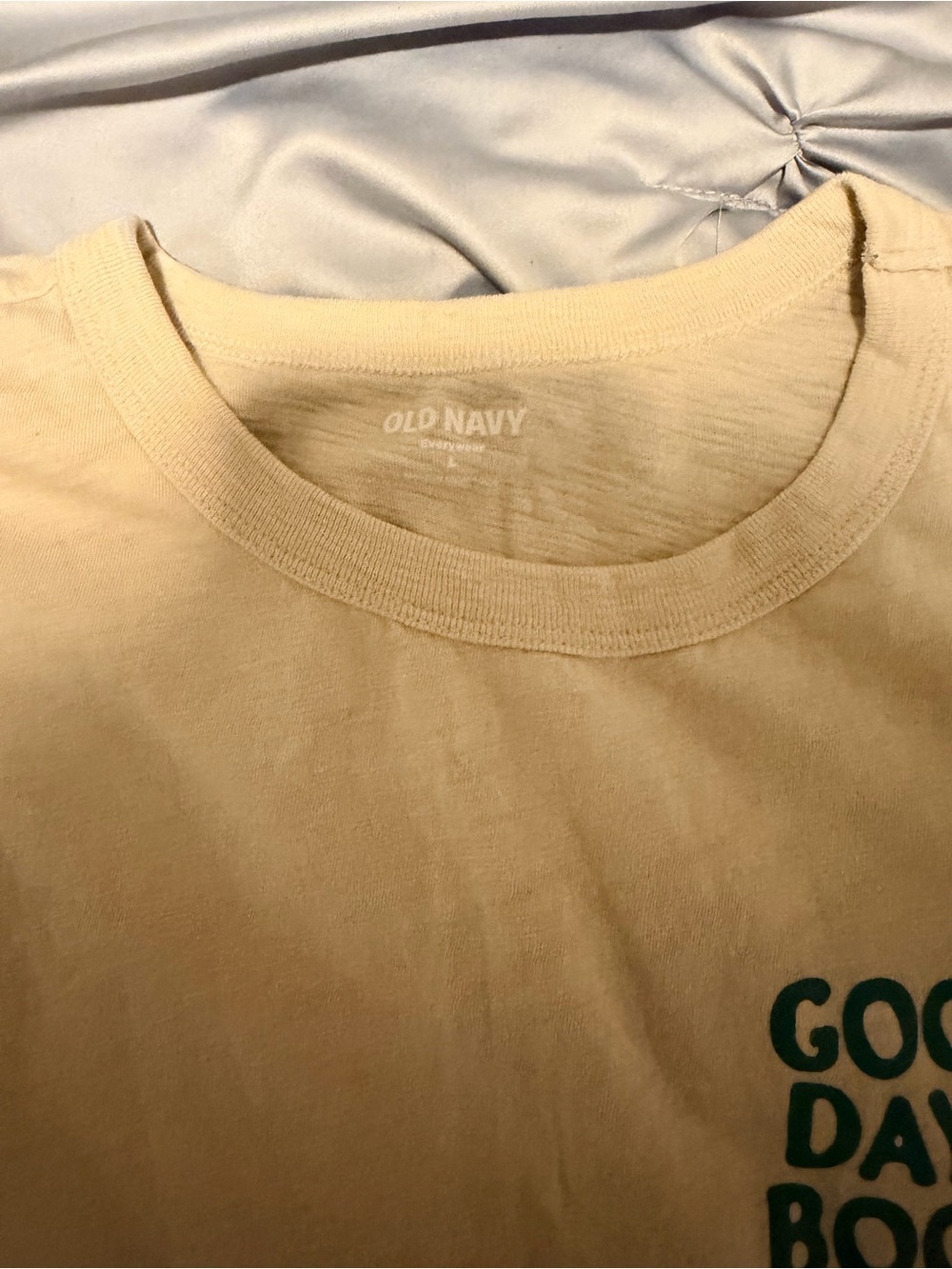 Old Navy Cream Short Sleeve Tee with Dark Green Graphic